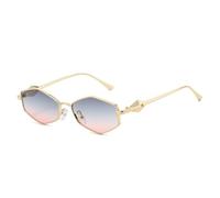 HPIRME Retro-Sonnenbrille aus Metall mit Polygon-Rhombus-Design - Trendige UV-Schutzbrille für Damen und Herren (Blau/Rosa)