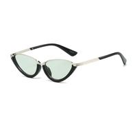 HPIRME Retro-Sonnenbrille für Damen, kleine Cat-Eye-Sonnenbrille, modisch, klare Ozean-Gläser, UV400-Schutz, Herren-Punk-Farbverlauf (Schwarz, Silber, Grün)