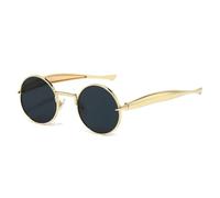 HPIRME Retro-Sonnenbrille für Herren, kleine runde Metall-Sonnenbrille, modische klare Ozean-Gläser, UV400-Schutz, Damen-Punk-Stil (Goldgrau)