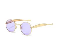 HPIRME Retro-Sonnenbrille für Herren, kleine runde Metallbrille, modische klare Ozean-Gläser, UV400-Schutz, Damen-Punk-Stil (Goldviolett)