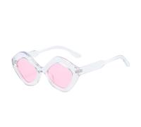 HPIRME Retro-Sonnenbrille im Cat-Eye-Stil mit unregelmäßigem Polygonmuster, Damen- und Herren-Sonnenbrille mit UV400-Schutz (transparentes Rosa)