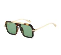 HPIRME Retro-Sonnenbrille mit Doppelsteg, UV400, modische Gläser für Damen und Herren, Farbverlauf (Leopardengrün)