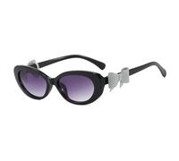 HPIRME Retro-Sonnenbrille mit Schleifenverzierung, klein, oval, Damen, UV400 (Schwarz-Grau-Verlauf)
