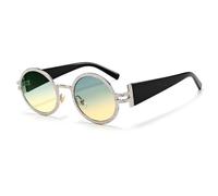 HPIRME Runde Brille mit Metallrahmen für Damen und Herren, modischer Punk-Stil, UV400-Schutz (Silber-Grün-Gelb)