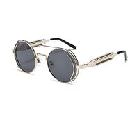 HPIRME Runde Steampunk-Sonnenbrille für Herren Beinbrille Metall Punk Eyewear Uv400, Silber Silber, Einheitsgröße