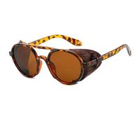 HPIRME Steampunk-Brille für Herren, rund, für Damen, Vintage-Sonnenbrille, UV400 (Leopardenbraun)