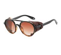 HPIRME Steampunk-Brille für Herren, rund, für Damen, Vintage-Sonnenbrille, UV400 (Schwarz-Leopard)