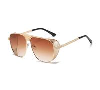 HPIRME Steampunk-Brille, Retro, übergroße Sonnenbrille, hohler Metallrahmen, für den Außenbereich, UV400 (Goldbraun)