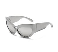 HPIRME Stilvolle, große Cat-Eye-Brille für Damen mit weitem Bein, großem Rahmen und farbigen Gläsern (silber).