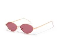 HPIRME Trendige ovale polarisierte Brille für Damen, luxuriöser Metallrahmen, Vintage-UV400-Schutz (C1 Gold-Rosa)