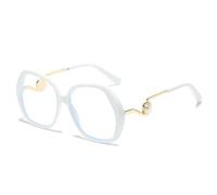HPIRME Trendige, übergroße, polygonale Sonnenbrille aus Metall mit Perlenmuster für Damen und Herren, ideal für Reisen und Partys, UV-Schutz 400 (Weiß/Klar)
