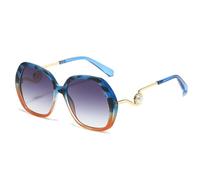 HPIRME Trendige, übergroße, polygonale Sonnenbrille aus Metall mit Perlenmuster für Damen und Herren, ideal für Reisen und Partys, UV-Schutz 400 (Blau, Leopardenmuster, Grau)