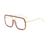 HPIRME Übergroße quadratische Sonnenbrille für Damen, Retro, transparent, für Herren und Damen, Leopardenmuster, Einheitsgröße