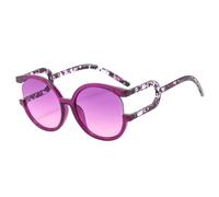HPIRME Übergroße, runde Damen-Sonnenbrille im Retro-Stil, UV-Schutz 400 (Blumenmuster, Lila-Rosa)