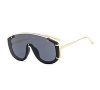 HPIRME Übergroße Sonnenbrille für Damen, Vintage-Sonnenbrille mit siamesischem quadratischem Rahmen, Schwarz Grau, Einheitsgröße