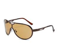 HPIRME Übergroße Sonnenbrille mit Doppelsteg aus Metall für Herren, einteilig, mit Farbverlauf, UV400-Schutz, Brauner Tee, Einheitsgröße