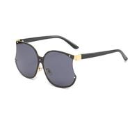 HPIRME Übergroße, speziell geformte Brille für Damen und Herren, modisch im Retro-Stil, Metall, für den Außenbereich, UV-Schutz 400 (Schwarz/Grau)