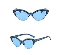HPIRME Vat Eye Vintage-Stil Halbrahmen-Damen-Sonnenbrille, schwarze Cateye-Retro-Sonnenbrille für Damen, kleine Brille, Blau, Blau, Einheitsgröße