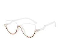 HPIRME Vintage-Halbrahmen-Diamant-Brillenfassungen für Damen, Katzenaugen-Strasssteine, 2, Einheitsgröße