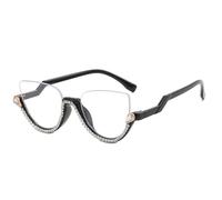 HPIRME Vintage-Halbrahmen-Diamant-Brillenfassungen für Damen, Katzenaugen-Strasssteine, 3, Einheitsgröße