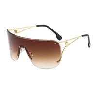 HPIRME Vintage Rechteckige rahmenlose Sonnenbrille für Damen und Herren, modischer Luxus, UV400-Schutz (Gold-Braun)