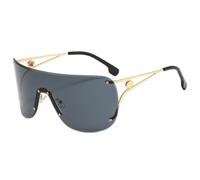 HPIRME Vintage Rechteckige rahmenlose Sonnenbrille für Damen und Herren, modischer Luxus, UV400-Schutz (Gold-Schwarz)