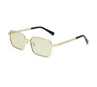 HPIRME Vintage-Sonnenbrille im rechteckigen Design für Damen, Metallrahmen, ozeanklare Gläser, UV400 (Gold-Gelbgrün)