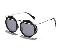 HPIRME Vintage Steampunk-Sonnenbrille für Herren, runde Brille, Steam-Punk-Metall-Sonnenbrille, Damen-Spiegelbrille, UV400, 3 Spiegel, Silber, Einheitsgröße