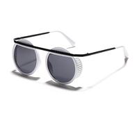 HPIRME Vintage Steampunk Sonnenbrille Herren Runde Brille Steam Punk Metall Sonnenbrille Damen Spiegelschirme UV400, 5 Grau, Einheitsgröße