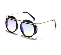 Vintage Steampunk Sonnenbrille Herren Runde Brille Steam Punk Metall Sonnenbrille Damen Spiegel Shades UV400, 2 Spiegel Gold, Einheitsgröße