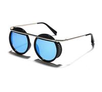 HPIRME Vintage Steampunk Sonnenbrille Herren Runde Brille Steam Punk Metall Sonnenbrille Damen Spiegel Shades UV400, 1Spiegelblau, Einheitsgröße