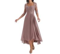 HPPEE Damenkleid für die Brautmutter mit Spitzenapplikation, plissiert, A-Linie, formelles Abendkleid, Wisteria, 40