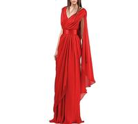 HPPEE Hochzeitskleid, fließend, langärmelig, V-Ausschnitt, elegant, bodenlang, A-Linie, Abendkleid, Ballkleid für Damen, rot, 38