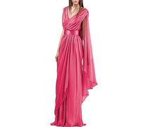 HPPEE Hochzeitskleid, fließend, langärmelig, V-Ausschnitt, elegant, bodenlang, A-Linie, Abendkleid, Ballkleid für Damen, hot pink, 38
