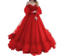 HPPEE Hochzeitspartykleider für Junioren und Damen, Spitzen-Applikationen, Quinceanera, Geburtstag, Abschlussball, Ballkleid, rot, 46