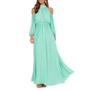 HPPEE Langärmeliges Brautjungfernkleid für Damen, plissiert, Chiffon, Abendkleid, formelle Partykleid, türkis, 32
