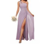 HPPEE Schulterfreies Brautjungfernkleid mit Schlitz, langes formelles Chiffon-Kleid für Damen, Glyzinie, 36