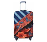 HQaxsfQxnr Gepäckabdeckung, Reisekoffer-Abdeckung, elastisch, blaue Streifen und rote Blumen, Gepäckschutz, kratzfest, dekorative Abdeckung für Erwachsene (45,7-81,3 cm), Schwarz , S