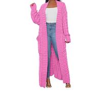 HRESSLBD Damen Dünner Typ Stilvoller Zopfstrick Dual Extra Lange Maxi Cardigan mit 2 Taschen, Strickjacke, Hot Pink, X-Groß