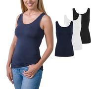 HRM Damen 3er Pack Black, White, Navy XS I Basic Tank Top aus Baumwolle 95% mit Lycra-Anteil I Dehnbar & anpassungsfähig I Trägertop Damen mit U-Ausschnitt