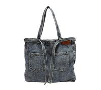 Hrtyvhin Mit Buchstaben bestickte Jeans Handtasche für Damen, Jeans Tasche mit doppelter Tasche vorne, große Umhängetasche für die Arbeit oder zum Einkaufen, Jeans Tasche