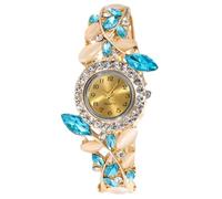 HshDUti Damen-Quarzuhr 20 mm mit Gehäuse in Steinbesetzung, Analoganzeige und Edelstahl-Armband, Kristall-Akzent-Armreif, Armbanduhr, Damen-Armbanduhr, blau