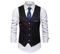 HshDUti Herren formelle Hochzeit Party Weste Einfarbig Business Fit Anzug Weste Herren Casual Business Westen Leichte Weste Slim Fit Anzug Weste Herren Anzug Weste Herren Formal Anzug Weste Schwarz L