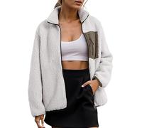 Hsternexy Damen Jacke,Fleecejacke Damen mit Brusttasche Teddyjacke Reißverschluss Fleece Übergansjacke Warm Stehkragen Sweatjacke Plüschjacke Komfortable Outdoor Leichte Winterjacke