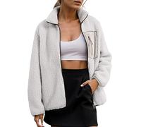 Hsternexy Damen Sweatjacke Ohne Kapuze,Fleecejacke Damen mit Brusttasche Teddyjacke Reißverschluss Fleece Übergansjacke Warm Stehkragen Sweatjacke Plüschjacke Komfortable Outdoor Leichte Winterjacke