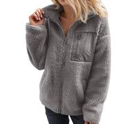 Hsternexy Fliesjacken für Frauen,Fleecejacke Damen mit Brusttasche Teddyjacke Reißverschluss Fleece Übergansjacke Warm Stehkragen Sweatjacke Plüschjacke Komfortable Outdoor Leichte Winterjacke