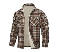 Hsternexy Hemdjacke Herren Karierte Flanellfutter Jacke Revers Übergangsjacke Leicht Stehkragen Flanelljacke Plüschfutter Gefüttert Holzfällerhemd Cargo Freizeit Herbstjacke Western Winterjacke