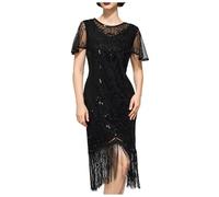Hsternexy Kleid Silvester, 20er Jahre Kleid Damen Schwarz Glitzer Kleid Party Charleston Kleid Vintage Flapper Kleid Gatsby Kleid Elegant Paliettenkleid Festlich Abendkleider Cocktailkleid