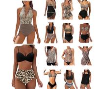 Hsternexy Leoparden Bikini Damen Set, Badeanzug Damen Bauchweg, Leopardenmuster mit Bügel Push up Tankini Bikini-Sets Sexy Bauch Weg Sport Bademode Badeanzug Neckholder Große Brüste Badeanzüge