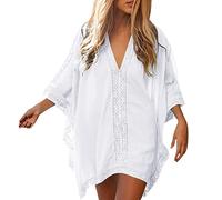 Hsternexy Strandponcho Damen Luftig Pareos Sommer Strandkleid Kimono Kleider Bedecken Bikini Cover Up Strandtunika Bademode V-Ausschnitt Boho Badeanzug Festival Poncho Beach Tunika Blumenkleid
